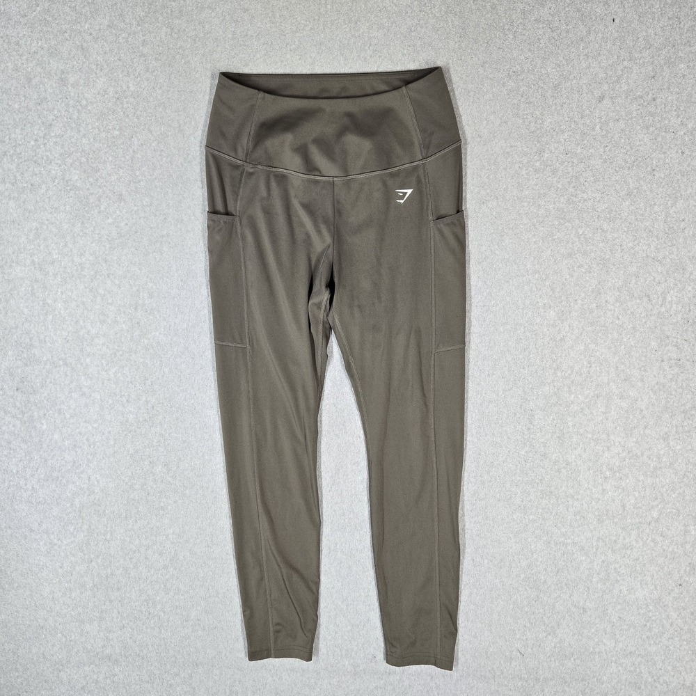 Gymshark Women Activewear Pants L Olive Green Cargo Yoga Legging Logo Slim 25"